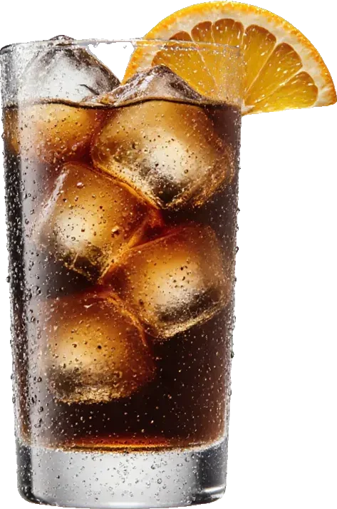 Iced cold brew with ice and an orange slice